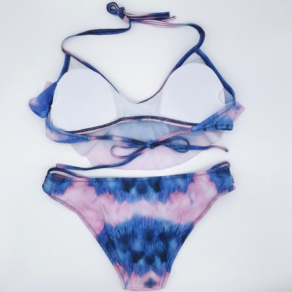 Tie Dye Peacock Feather Strappy Flounce Bikini 👙 - Picture 6 of 8